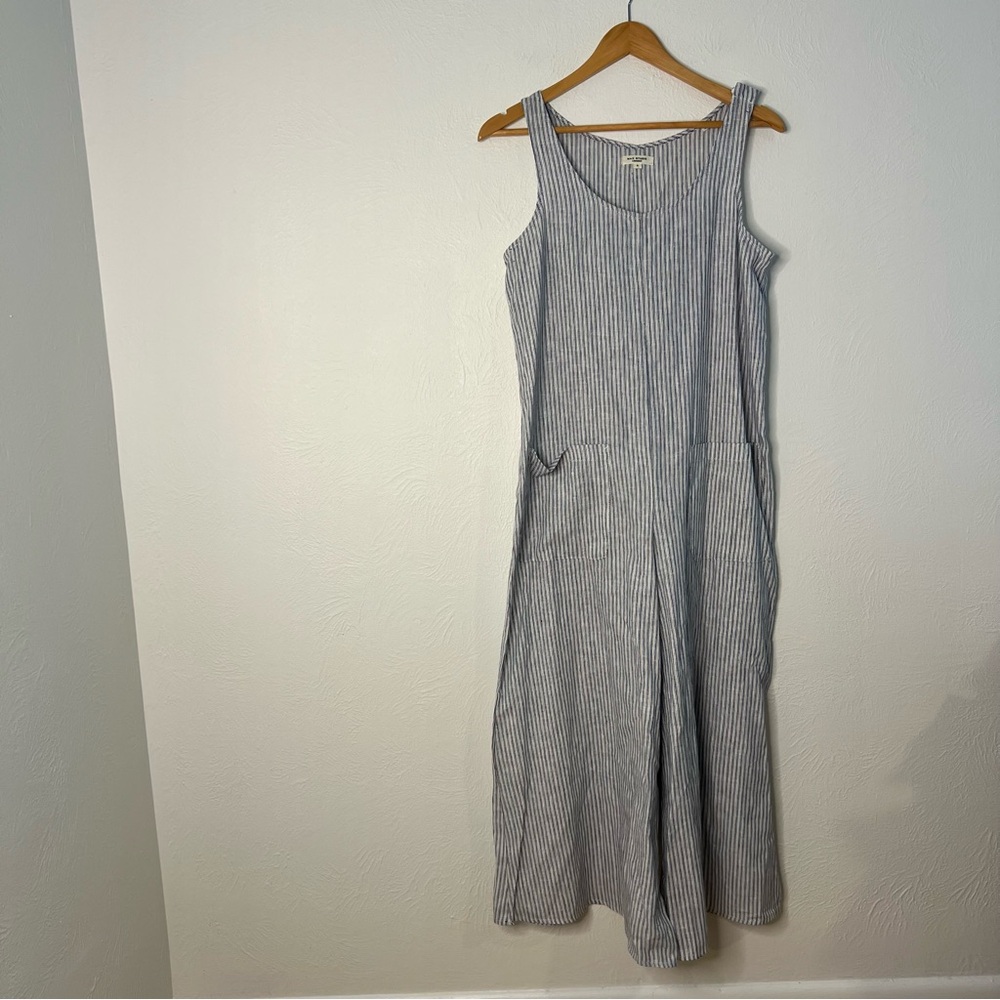 Max Studio Linen Cotton Blend Wide Leg Striped Jumpsuit Sleeveless Size S Small